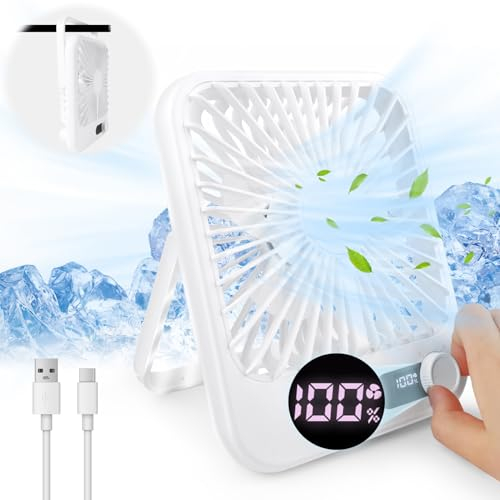 VFANDV Ventilateur USB, Mini Ventilateur Portable Ventilateur de Table Pliable à 180° Vitesse du Vent Réglable de 0 à 100 Ventilateur Rechargeable à affichage LED pour Bureau Maison Camping