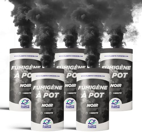 Planete Fumigene Fumigène Pot Sol Noir Mèche 60s Lot de 5 T1 | Fumée Noire Dense, Durée 60 Secondes, Allumage Mèche, Pot Stable Sol, Catégorie T1, Usage Extérieur