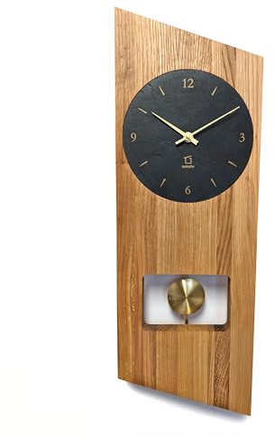 Natuhr Pendeluhr Waxenstein - Eiche geölt dunkler Schiefer Zifferblatt Pendel aus Messing (Funk-Pendeluhrwerk)