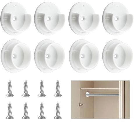 Closet Rod Holders, Closet Rod Bracket for 1-3/8 Inch Rods, White, 4 Set