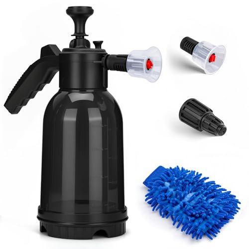 RIMBERRY 2L Handpumpen-Schaumsprüher, 1,927.8 g Autowaschschaumsprüher, 0,5 Gallen-Schaumsprühgerät mit zwei verstellbaren Düsen, Mikrofaser-Waschhandschuh, ideal für Autowäsche, Hausreinigung