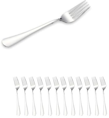HOME SOLAZZIA Juego de 12 piezas de Tenedores de Postre de Acero Inoxidable 14 x 2 cm Acabado Pulido espejo, Tenedores pequeños con Diseño moderno y elegante.(12 Tenedores de Postre)