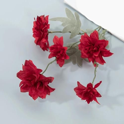 KRVDGR 5 Köpfe Seide Kunstblumen Chrysantheme Party Home Decor DIY Blumenarrangements Foto Requisiten-rot