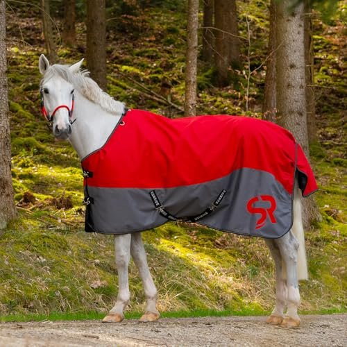 SUNRIDE Winterdecke 100g für Pferde (Stockholm) - mit Unterdecken kombinierbar - wasserdicht - 3.000mm Wassersäule - extrem atmungsaktiv - 1200D (rot, 145 cm)