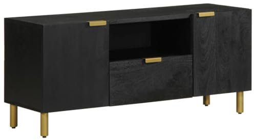 Sufrk Meuble TV noir 105 x 33 x 46 cm en bois multicouche, meuble TV mobile pour télévision, meuble industriel table basse vintage console pour salon