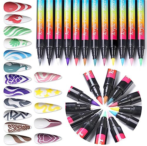RoseFlower 12 Colors Nail Art Pens Set, 3D Nail Polish Pens Nail Design Tools, Graffiti Dotting Nail Art Drawing Paint Pen Quick Dry Waterproof Nail Art Painting Pens Kit for DIY Nail Art Design - #B