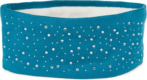 styleBREAKER Damen Stirnband Strass Feinstrick Viskose 59cm, Petrol | Thermo-Fleece Futter. elastisches Haarband. Kopfumfang bis 59 cm. wärmendes Material. Handwäsche empfohlen.