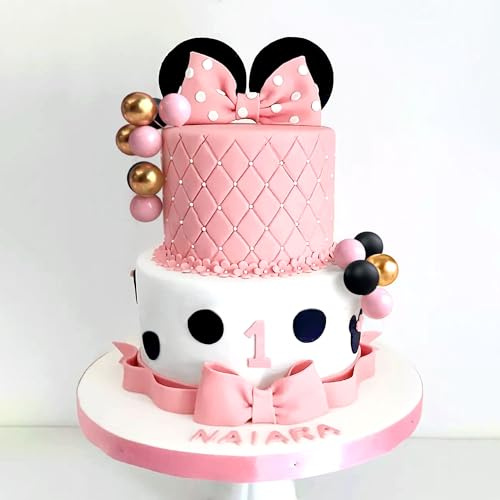 Mouse Cake Topper Pink Bow Ears Cake Decorations | Mouse Cake Decor, Pink Bow Topper, Girls Birthday, Baby Shower, Cartoon Themed Party Cake Decoration