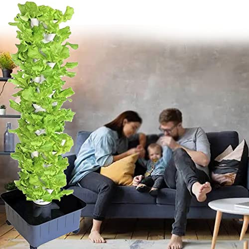 PTSZNGS Hydroponischer Turm, 15-stöckiges Aquaponik-Wachs-System mit 45 Löchern, Obst und Gemüse mit Wasserpumpe, Adaptern, Netztöpfen, Aeroponik-Wachstumsset für Kräuter