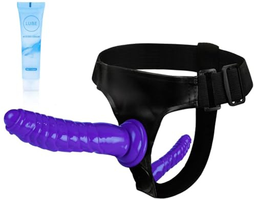 Strap On Dildo Harness with Integrated Double Ended Dildo Realistic Lesbian Sex Toys for Female Masturbation Women Lesbian Couples and Gay Sex Toyscouples for Couples Strap On Flesh (Purple, 7.1 inch)