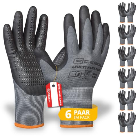 Gebol Multi Flex Eco Arbeitshandschuhe, 6 Paar, Gr. 8/M, Nitril-Grip, EN388 | Für Werkstatt, Bau & Industrie, sicherer Halt bei jedem Griff, feines Tastgefühl, angenehme Passform, elastischer Bund