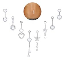 Kenivira 8 Stück Bauchnabelpiercing Chirurgenstahl Silber Hypoallergen Bauchnabelpiercing Set Lang Schmetterling Piercing Schmuck Für Damen