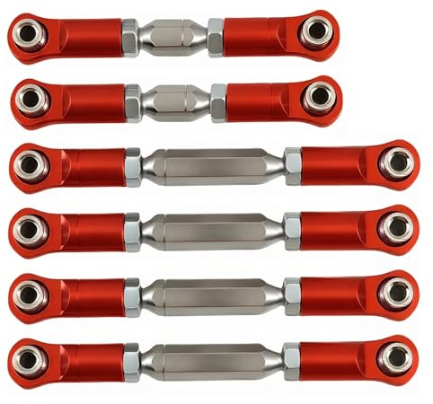 RC Adjustable Tie Rods & Turnbuckles Set, 6PCS Aluminum Toe Links Upgrade for Arrma 1/10 3S Big Rock V3, Typhon, Granite, Senton, Vorteks 550, Replaces AR330446 (Red)