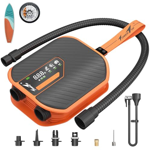 TowerTop 10500mAh Electric Paddle Board Pump-50PSI Rechargeable Sup/Car Pump Dual Stage (Inflation & Deflation) with Cooling Fan, 8 Nozzles, HD LCD Display - for Paddle Boards, Inflatables, Kayaks,Car