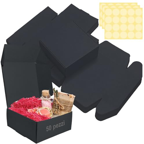 Festa Centro 12 x 12 x 5cm (50pz) Scatoline Carta Kraft Nero con Coperchio, Scatole Bomboniera Kraft,scatola per bomboniere,Facile Assemblaggio scatole per Feste,Compleanni e Matrimoni,Festa Natale