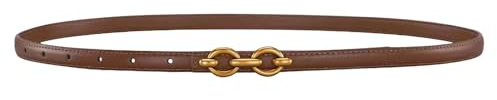 NUREINSS Schmaler Damen-Gürtel Ledergürtel, 1.3cm Breite & 100cm Länge, Schlichtes Design für Blazer, Röcke & Jeans mit galvanisierter Metall-Schnalle Kaffee