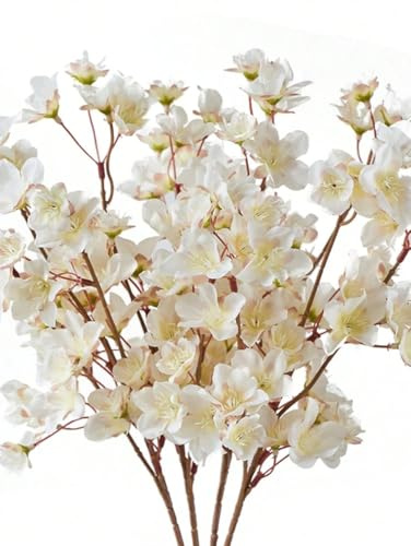 Genérico Flores de Melocotón Artificiales 2 Ramos (18 Tallos, 55 cm) | Decoración Realista y Frondosa para el Hogar, Jardines, Bodas y Eventos (4, Almendro Blanco 4 Ramas)