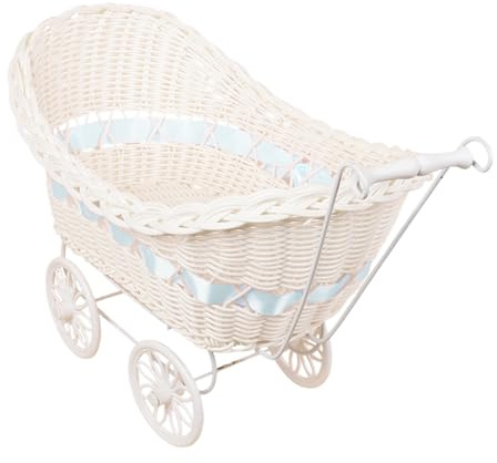 Cesta trenzada para niño para fiestas prenatales | Cochecito rústico de mimbre sintético, portaobjetos para guardería, jardín, fiestas, picnics, fotografía