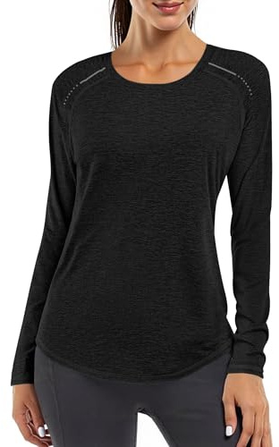 Gyabnw Sportshirt Damen Langarm UPF 50+ UV Schutz | Leichtes Funktionsshirt, Rundhals, reflektierende Details, lockere Passform, für Fitness Wandern und Outdoor