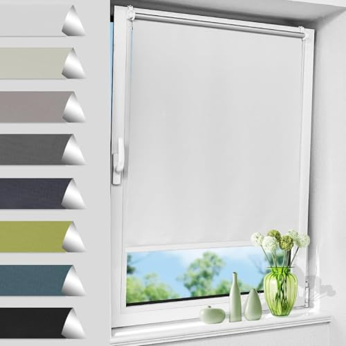 Allesin Tenda a rullo oscurante Klemmfix senza Forare bianco 40 Lx 100A, Tenda oscurante da interno per finestre e porte, Avvolgibile termica isolante 100% Blackout, opaco, Protezione Solare