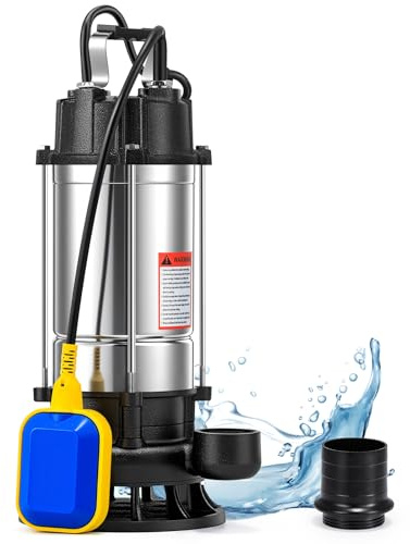 Moongiantgo Pompe Submersible à Eaux Usées 550w, Débit 10m³/H, Tête 12m, Sortie 40mm, Avec Interrupteur Flottant, Acier Inoxydable Pour Caves, Chantiers, Jardins & élimination Des Eaux Usées (550W)
