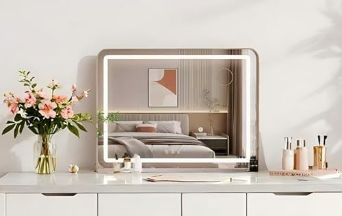 Clevich Hollywood mirror with LED light, make-up vanity mirror with lighting, touchscreen dressing table mirror with lights, dimmable 3 modes, with USB and 10X magnification