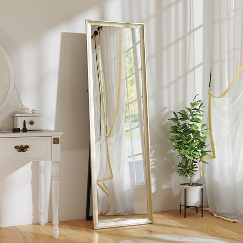 HOMCOM Ganzkörperspiegel 160 x 50 cm Standspiegel mit Metalloptik Gold | Rechteckig, Wandspiegel zum Anlehnen, Stehen, Großer Spiegel für Flur, Wohnzimmer, Schlafzimmer