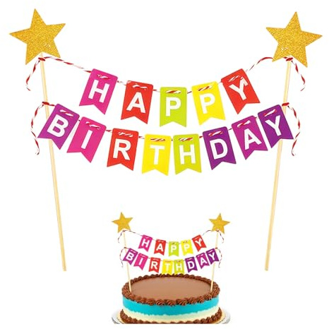 Happy Birthday Tortendeko,Cake Topper Geburtstag,Regenbogen Deko Kindergeburtstag Kuchen Happy Birthday Girlande Klein Decoration,für Mädchen Kinder Alles Gute Zum Geburtstagskuchen Bunting Dekor Set