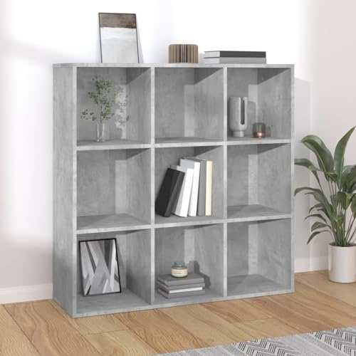 Bücherschrank, Beton, Grau, 98 x 30 x 98 cm, Holzwerkstoff, Bücherregal, Lagerregal, Standvitrine, für Wohnzimmer und Zuhause, Büro, Möbel, modernes Bücherregal, Regal 1210