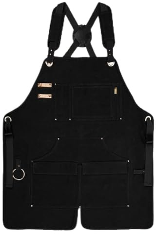 Jotekonoby Dicke Arbeitsschürze aus Segeltuch für Holzbearbeitung und Gartenarbeit, wasserdicht, verschleißfest, Tischlerschürze mit geteiltem Boden für Mobilität, mehrere Taschen (schwarz)