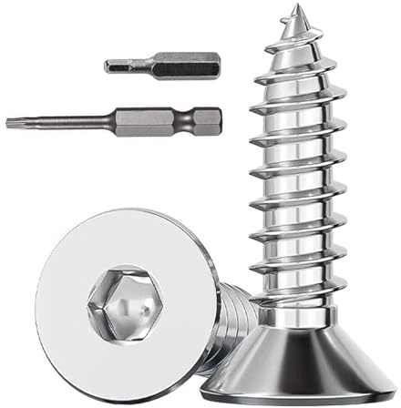Dayalo Lot de 100 vis à bois M3 x 10 mm à six pans creux - Vis à bois en acier inoxydable A2 V2A - Filetage complet - Vis à tête plate avec embout pour installation de meubles