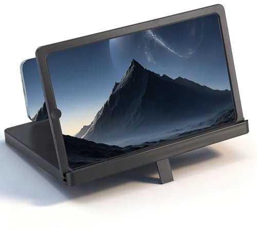 2026 New HD Big Screen Cell Phone Screen Magnifier - Foldable Phone Stand & Movie Amplifier, Portable 3D Screen Magnifier for Travel & Elderly (Black, 12 in)