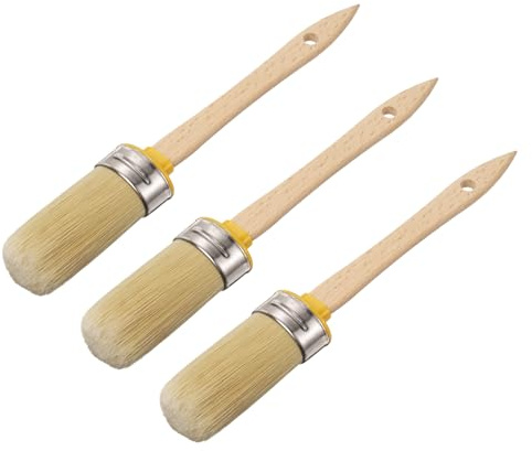 sourcing map 3 Pcs Wax Paint Brushes, 2 x 1 Inch Chalk Stencil Brush, Oval PET Fiber Bristle with Wood Handle, Painting Tool for Furniture DIY Home Decor Art Crafts, Yellow