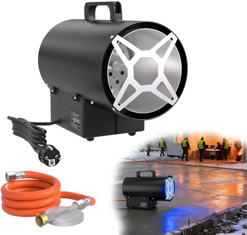 YRHome Chauffage au gaz portable 15 kW avec thermostat et allumage piézo - Pour industriel/chantier de construction - Bouteilles de propane/butane avec réducteur de pression et tuyau - 220-240 V