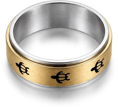 Fuqimanman2020 Sea Turtle Spinner Band Ring Anxiety Relief Fidget Anti Stress Rings Stainless Steel Enamel Relieving for Women Men Couple Hawaiian Beach Animal Jewelry-Gold 9