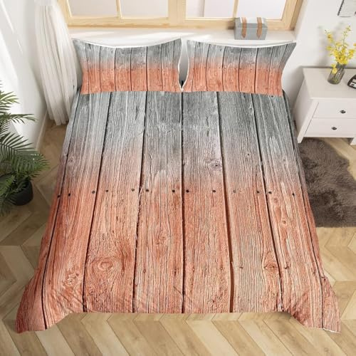 Holz Textur Bettwäsche 135x200 Aus Holz Bettwäsche Set, 3D Bettbezug Set Weich Microfaser Bettbezüge 2 Teilig Landhausstil Wendebettwäsche für Einzelbett, mit 1 Kissenbezug m439