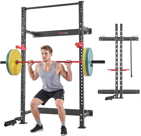 VEVOR Basic Power Rack per Allenamento da Palestra Domestica, Attrezzatura per l'Allenamento della Forza, Ganci a J Regolabili e Barra per Trazioni per Palestra Domestica, capacità di 453 kg