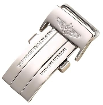 ROUHO Orologio Chiusura Deployante 20mm Pelle Cinturino Orologio Acciaio Inox Pieghevole Orologio Fibbia per Breitling Aviation Chronograph Challenger-Argento