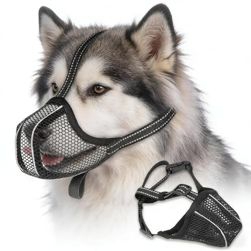 Muselière pour Chiens Taille XL – Anti-Morsure & Anti-Nourriture, Respirante Maille Douce, Réfléchissante Ajustable 3 Antidérapants, Sécurité Promenades
