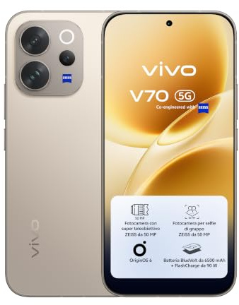 vivo V70 5G Smartphone 8GB RAM + 512GB, Fotocamera ZEISS 50MP con Super Teleobiettivo, Video 4K, Display OLED 6,59 1.5K, Batteria 6500mAh,IP68/IP69, Android 16,NFC