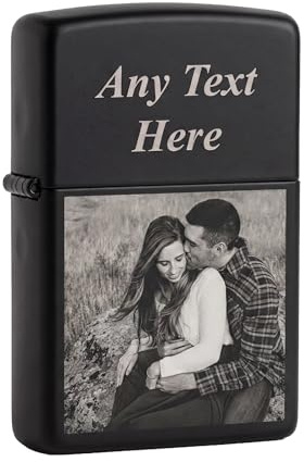 Personalised Photo Engraved Windproof Lighter | Custom Metal Petrol Lighter with Picture & Text | Permanent Laser Engraving | Father's Day Keepsake, Men, Dad | Black
