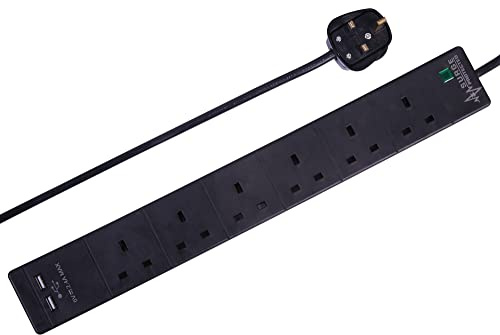 Pro Elec 5 m 6 Way 2 USB Surge Protected Extension Lead