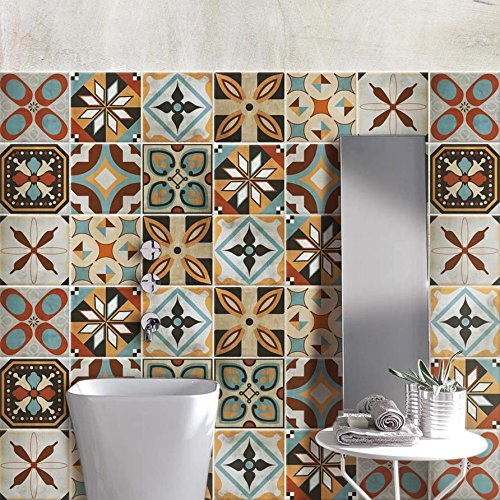 RE-COVERTILES - Stickers Carrelage Cuisine et Bain Carreaux Adhésifs en PVC Imperméables Anti-rayures Autocollants Décoratifs Mur Peel and Stick - Modèle 72 Pcs 10x10 cm PS00169 Made in Italy