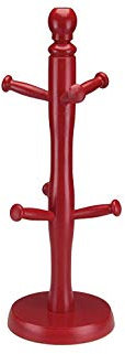 Bargains Hut 8906 Heavy Duty Wooden Beechwood Kitchen Mug Tree & Towel Stand - 6 Cup Holder & Tissue Roll Dispenser - 35x12cm (Red)