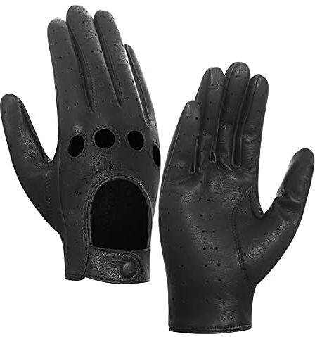 Harssidanzar Femme Gants De Conduite en Cuir Non Doublé GL009, Noir,Taille L