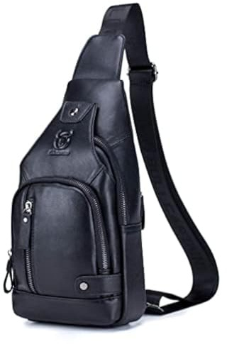 Hebetag Leder Sling Bag Wandern Daypack für Männer Frauen Outdoor Reisen Camping Angeln Crossbody Schulter Brust Rucksack Rucksack, Schwarz