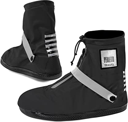 PERLETTI Copriscarpe Impermeabili Bassi Neri - Copri Scarpa Riflettenti e Riutilizzabili con Suola Antiscivolo da Uomo - Galosce Pioggia Fango Neve con Tallone Rinforzato (Catarifrangente, S 36/39)