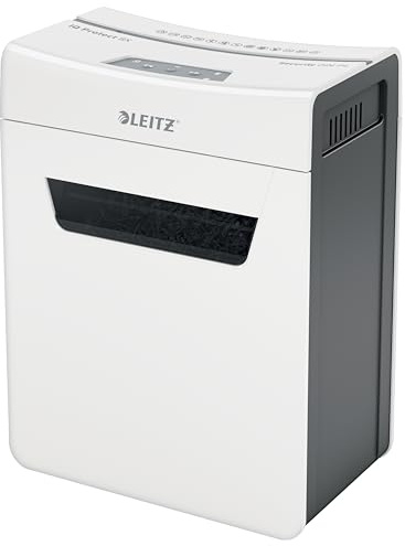 Leitz IQ 8X Premium P4 Cross Cut Dokumentförstörare för Hem eller Kontor, Tyst och Kompakt, Strimlar 9-8 Ark (70-80 g/m²) , 14-liters Behållare, Vit, 80910000