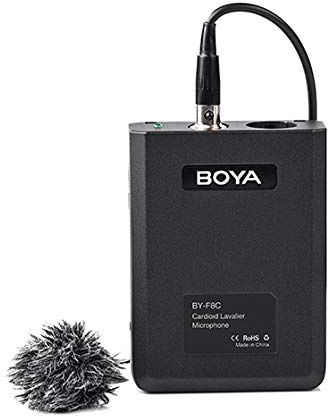 Boya BY-F8C Professionelles Lavalier-Mikrofon mit Nierencharakteristik mit XLR-Ausgang für Interviews, Dialog & Instrumente, AA-Batterie oder Phantombetrieb