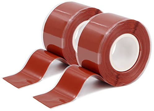 Selbstverschweißendes Silikonband Wasserdicht Silikon Tape Reparaturband Selbstklebendes Abdichtband Ideal für Schlauchreparatur, Kabelreparatur, Rohrreparatur 2 Rollen 3 Meter/Rollen (Rot)